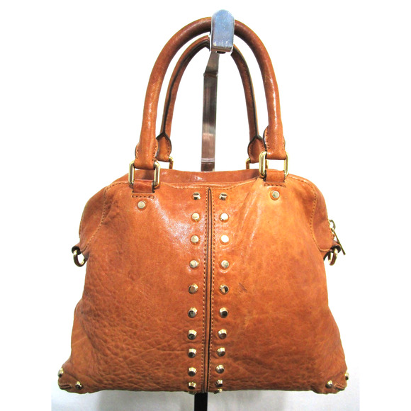 Michael Kors Large Brown Studded Leather Dome Satchel Handbag - Picture 11 of 13